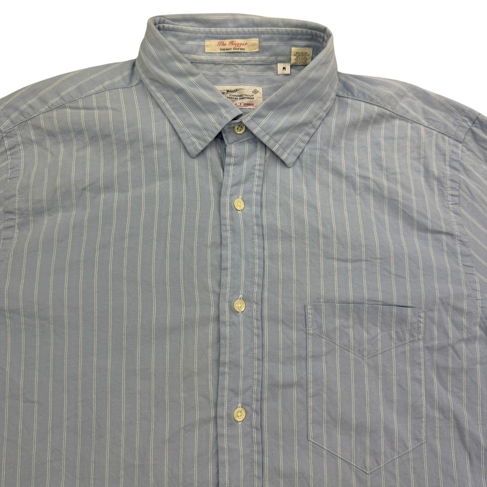GANT Rugger Shirt Mens M Blue Striped Long Sleeve Button Up Dreamy Oxford STAIN